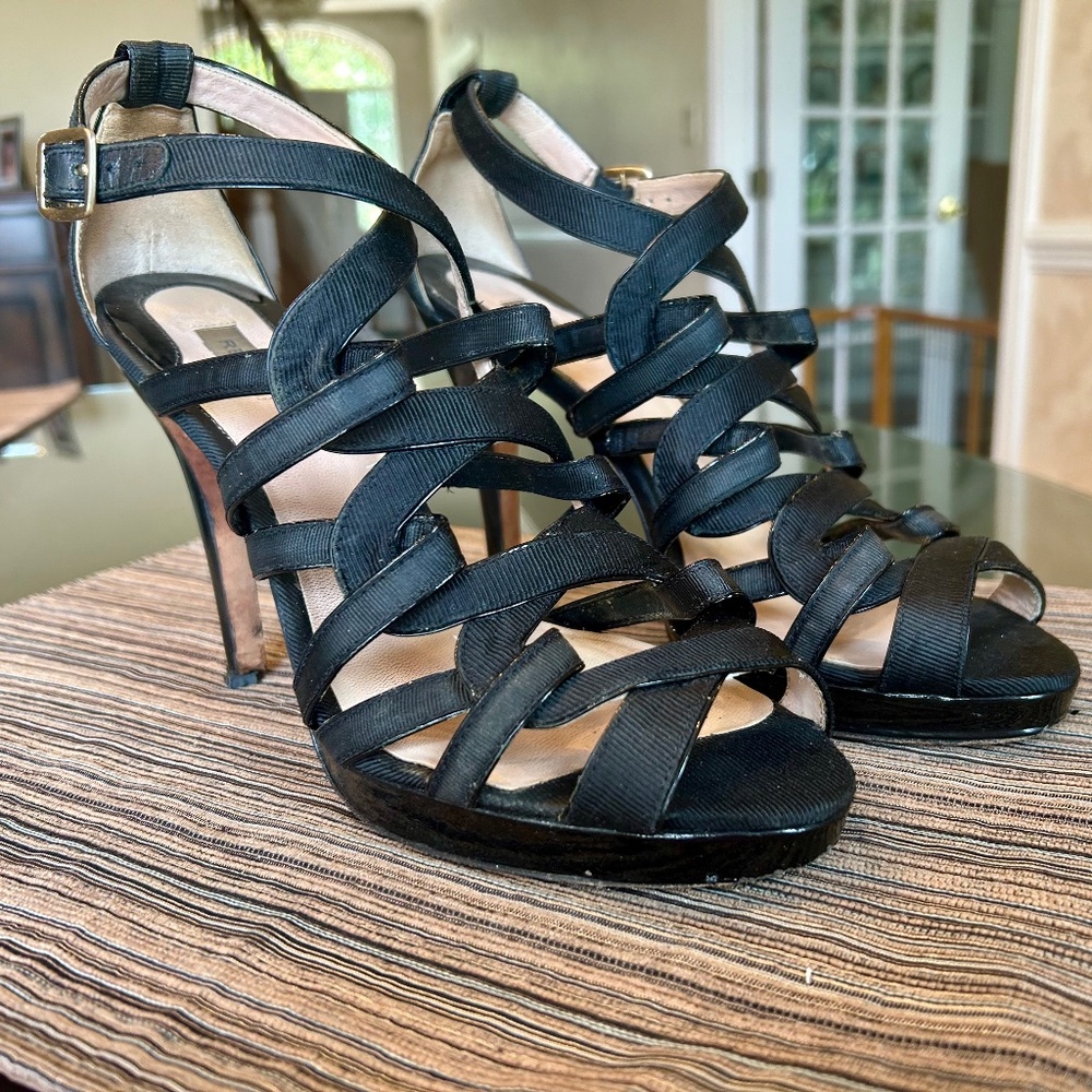 Reiss “Clover” Black Strappy Sandaks with Stiletto Heel Size 10.5